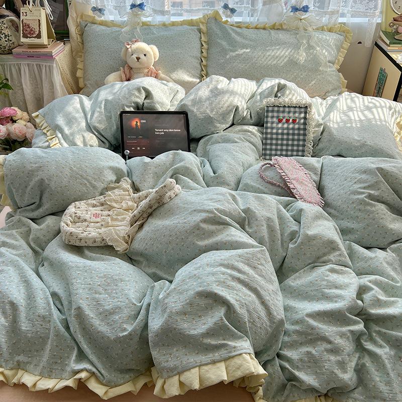insA Cotton Bed Four-piece Set Pure Cotton New Maternal and Infant Grade Bed Sheet Quilt Cover Student Dormitory Three-piece Set