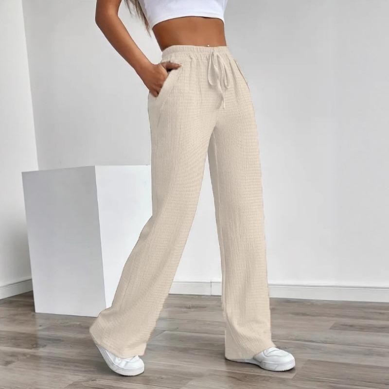 New Spring and Autumn Women's Solid Color Pattern Loose Elastic Mid-waist Rope Pocket Casual Unisex Trousers