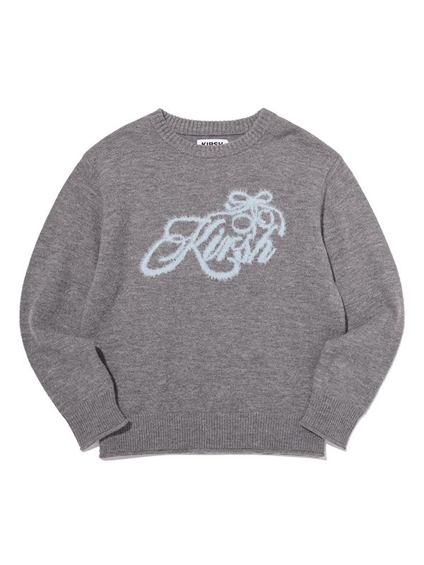 KIRSH Ribbon Cherry Loose Fit Hairy Pullover [Charcoal]