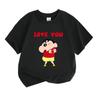 Kids Boys Girls Crew Neck Short Sleeve 100% Cotton T-Shirt, Cute Cartoon Character Print LOVE YOU Heart Pattern Casual Breathable Summer Tee for Child