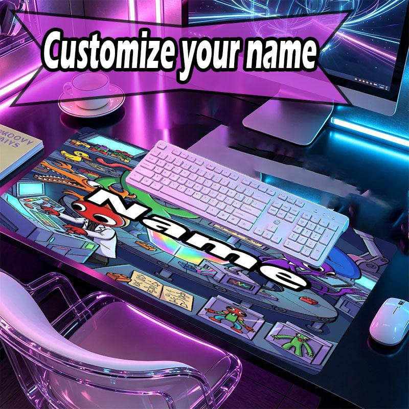 Custom Name Personalized Game Rainbow Friends Pattern Mousepad, Laptop PC Desk Mat, Decorative Desk Mat for Home Keyboard Pad Gift