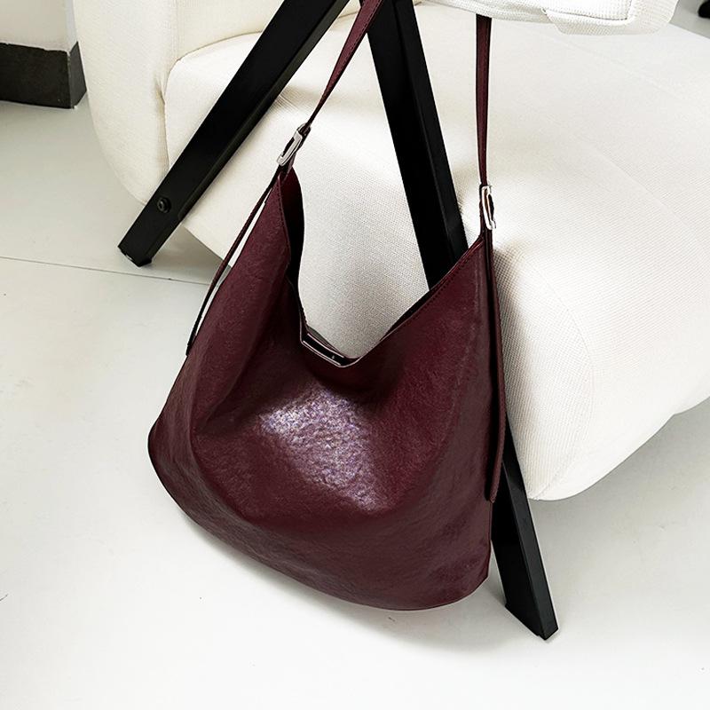 Crossbody Bag, Single-shoulder Bag, Genuine Leather Women's Retro and Simple Commuter Textured Tote Bag