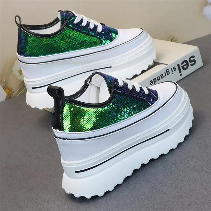 Fashion Genuine Leather Synthetic Platform Wedge Sneakers Chunky Hidden Heel Women Casual Females Spring Autumn  Women Shoes