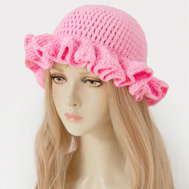 Handmade crochet ruffled wave hat for men and women, solid color knitted hat,breathable and comfortable,suitable for all seasons