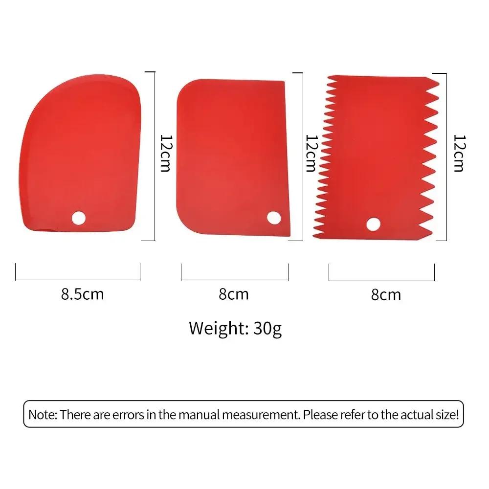 3pcs/set Red Decorating Tool Baking Dough Cutting Scraper Plastic Dough Scraper Thickened Three-Piece Cream Scraper