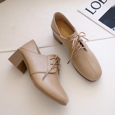 Women Single Shoes New Fashion Women High Heels Ladies Work Shoes Thick Heel Lace-up Pumps Women Casual PU Leather Shoes