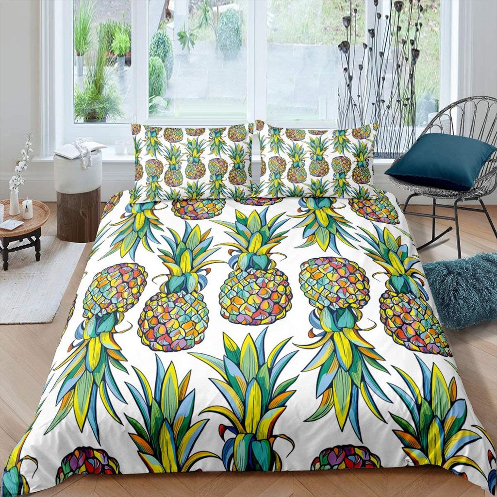 Pineapple Duvet Cover Set Yellow Fruit Pattern King Queen Size For Kids Boys Girls Polyester Comforter Cover With Pillowcase