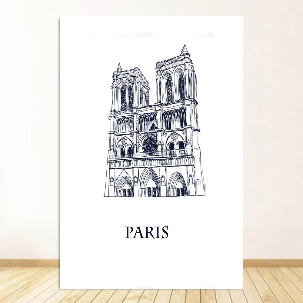 Black White Travel Poster Retro City Landscape Print Canvas Painting Nordic Wall Art Home Decor