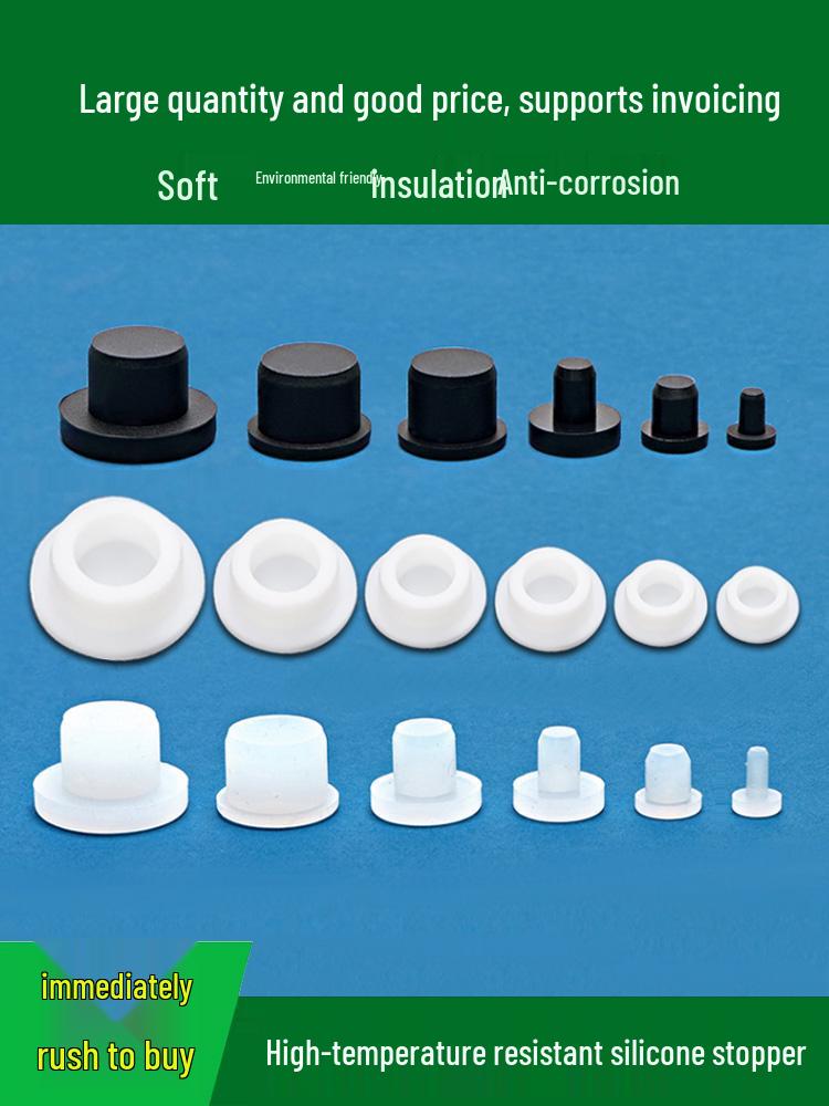 Black High-Temperature Resistant T-Shaped Silicone Stopper - Round Hole Rubber Gasket & Shock-Absorbing Blind Plug