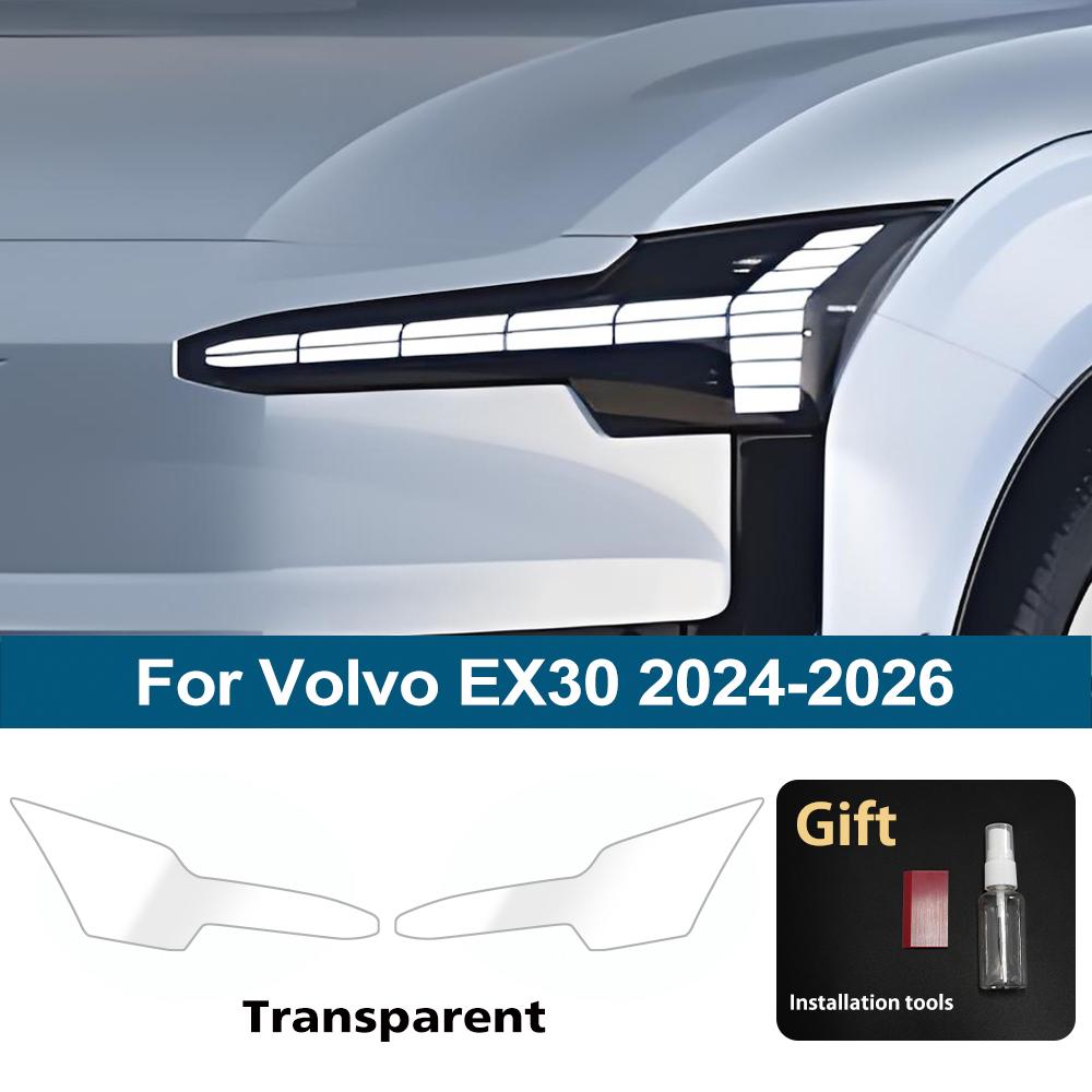 

For Volvo EX30 EX40 EX90 2026-2026 Smoke Black High-Gloss Pre-Cut TPU Car Headlight Protective Film PPF Anti-Scratch Vinyl Film For EX30 24-26 CLR