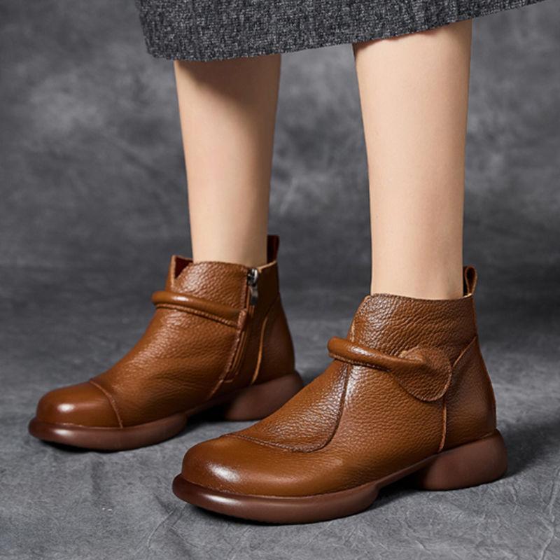 New zip up ankle boots ladies comfortable genuine leather shoes women autumn waterproof  chelsea short plush boots woman