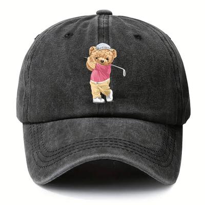 Adjustable Lightweight Baseball Cap with Cute Cartoon Bear Golf Print  Breathable SixPanel Design for Golf Fishing