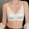 Champagne Lace Satin Wireless Bra with Deep V Neckline