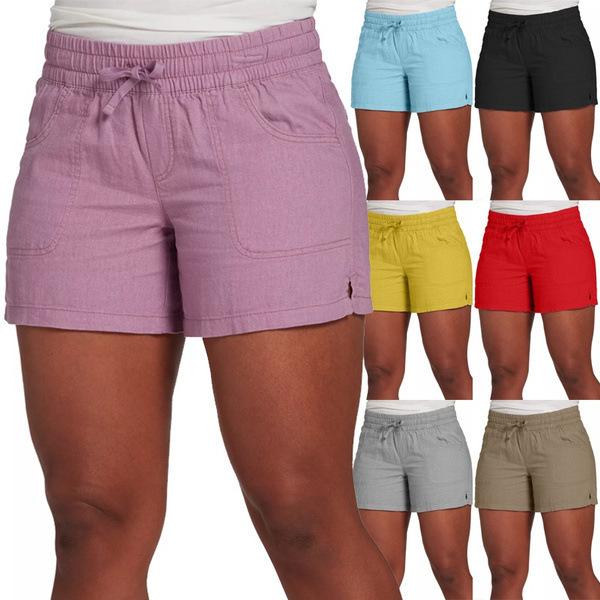 Pantalones de verano para mujer, pantalones cortos deportivos informales con bolsillos grandes y cintura alta elástica
