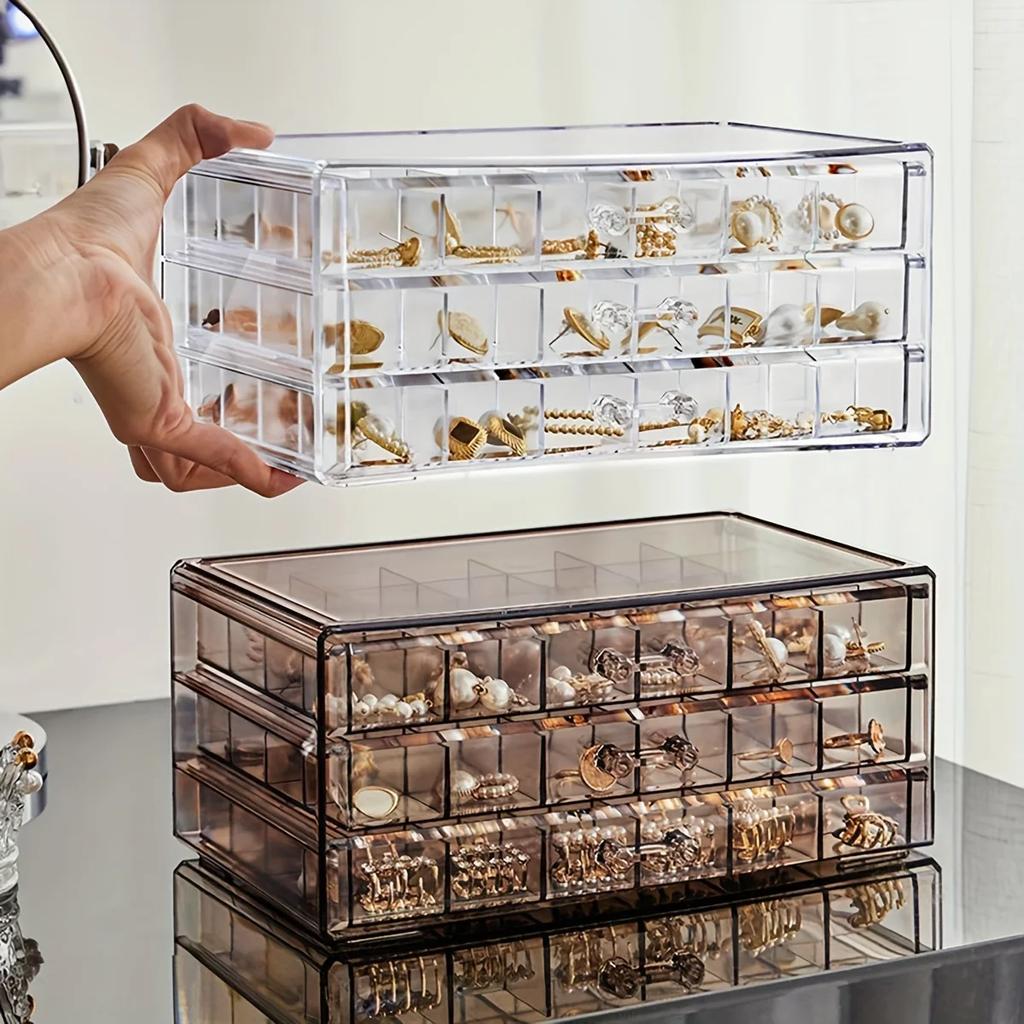 Stylish and Practical Jewelry Storage Box, 3-layer 72-grid Large-Capacity Organizer for Rings, Earrings and Necklaces