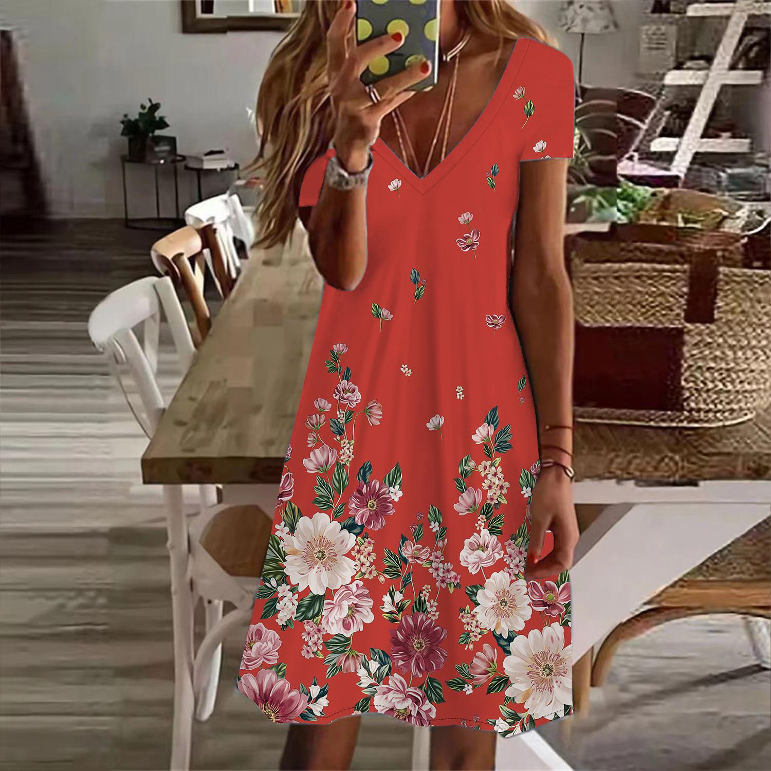 Летняя мода женское платье с V-образным вырезом и коротким рукавом зеленое и красивое — фото 5