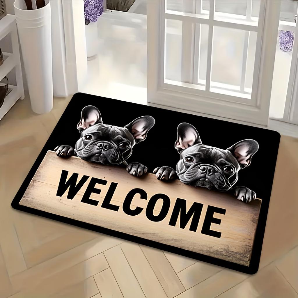 French Bulldog Puppy Print Doormat, Suitable for Bedroom, Kitchen, Dining Room, Bathroom, Slip-Resistant and Machine Washable
