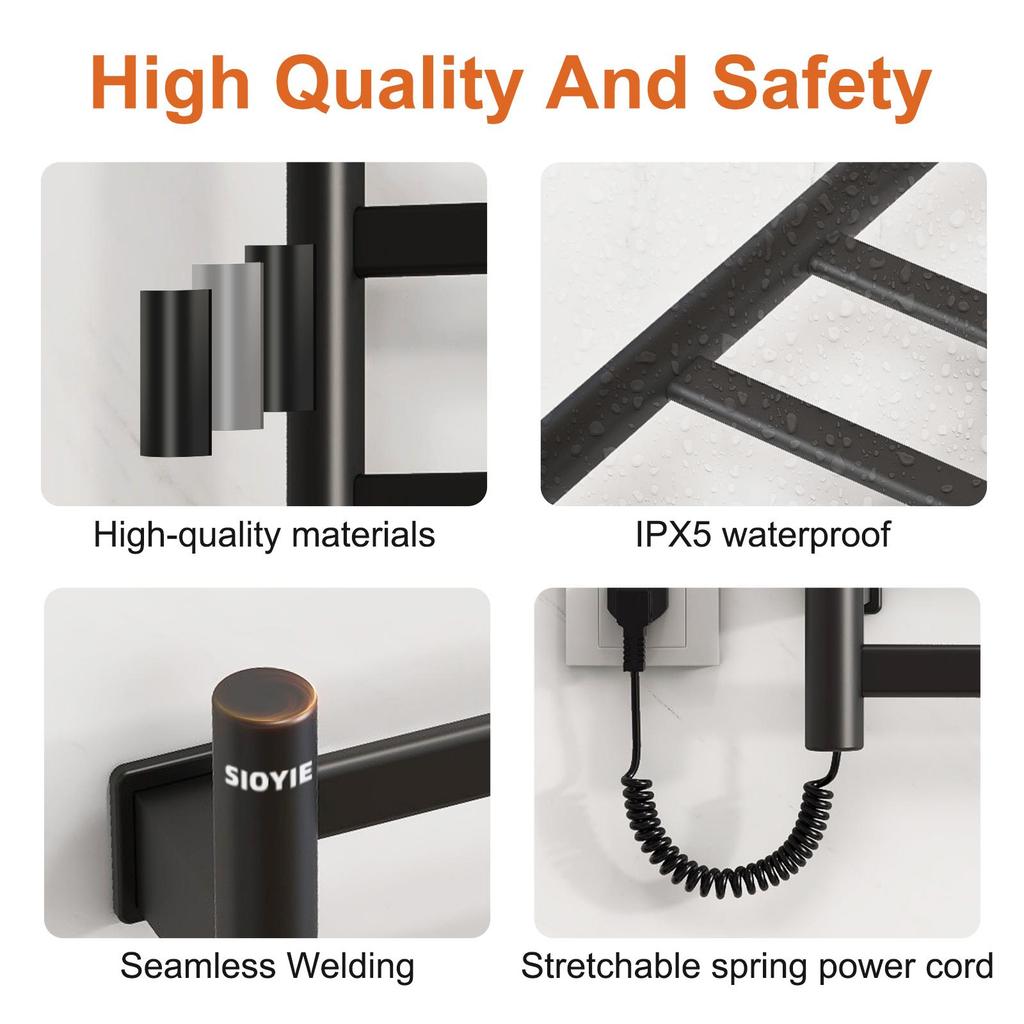 SIOYIE Electric Heated Towel Rack, Towel Warmer with Timer, Smart Bathroom Radiator, Wall-Mounted Heater, Towel Dryer