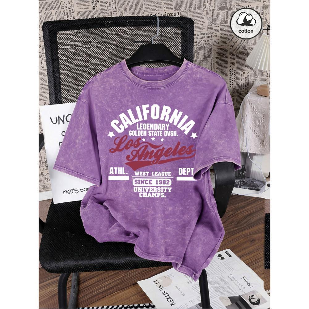 California Oakland Letter Prints Washed T-Shirts Men'S Oversize Cotton T Shirts Summer O-Neck Distressed Tops Men Clothes