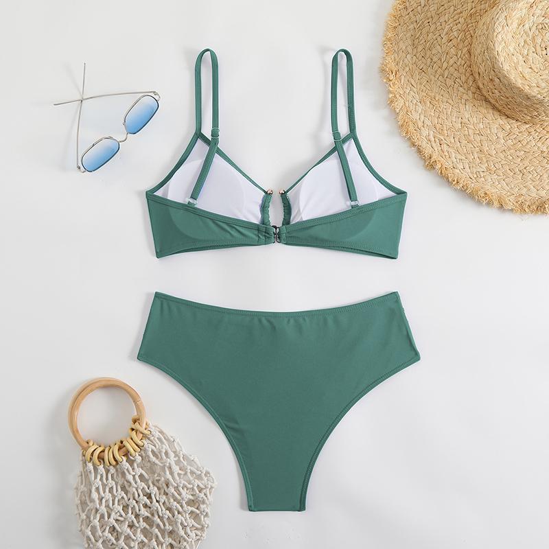 Costumi da Bagno da Donna Costumi da Bagno Monocolore Push Up Costume da Bagno Sexy Due Pezzi Vita Alta Set Bikini Estivi Bikini ad Alto Taglio