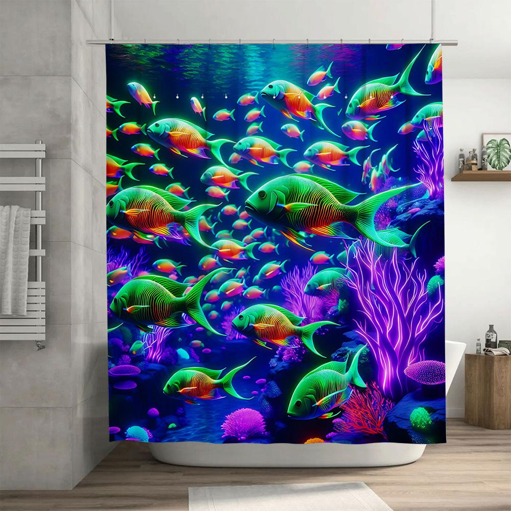 High-Quality Fish Tank Shower Curtain Colorful Aquatic Print for Bathroom Decorations Perfect Gift Idea (72 x 72) [Free Shipping