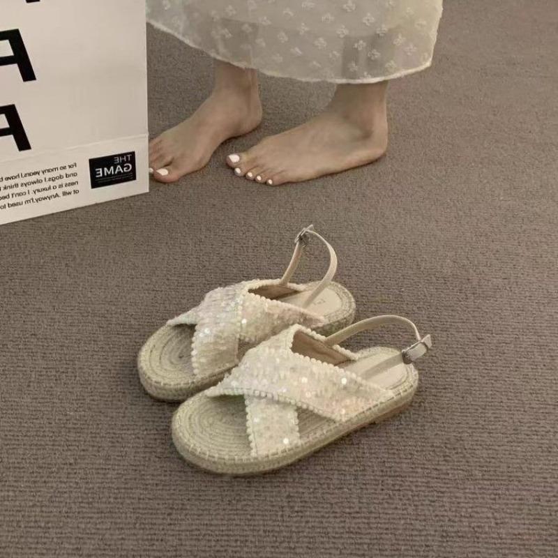 Fashion Thick Bottom Woven Fisherman Sandals Women 2024 New Summer Flat Retro Temperament Niche French Roman Summer Shoes Women Shoes