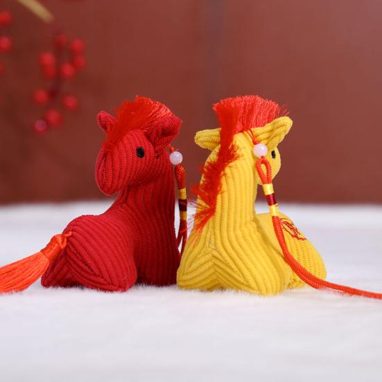 Plush Horse Toy Hanging Decoration Stuffed Lucky Pony Plushie with Red Tassels Year of Horse Mascot Doll Bag Charm New Year Holiday Gift
