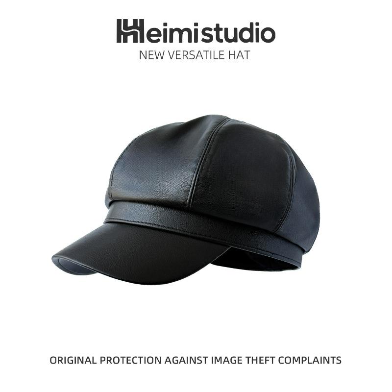 

25 to early autumn new ladies hat beret solid color leather hat curved brim retro octagonal hat