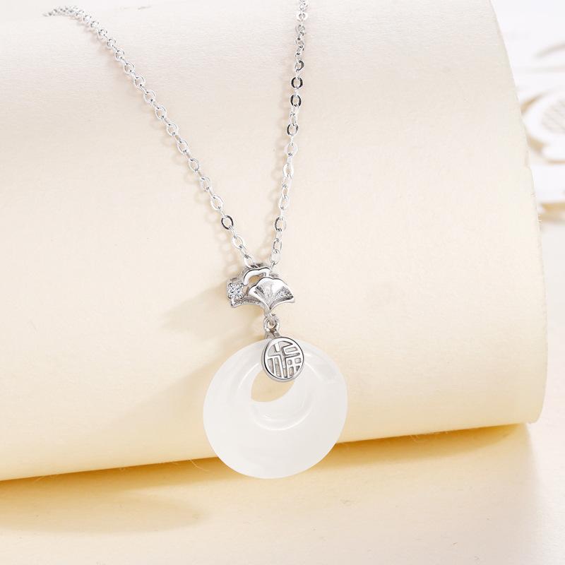 Sansheng has apricot white chalcedony safety buckle necklace for women, niche retro fashion high-end lucky brand necklace for women