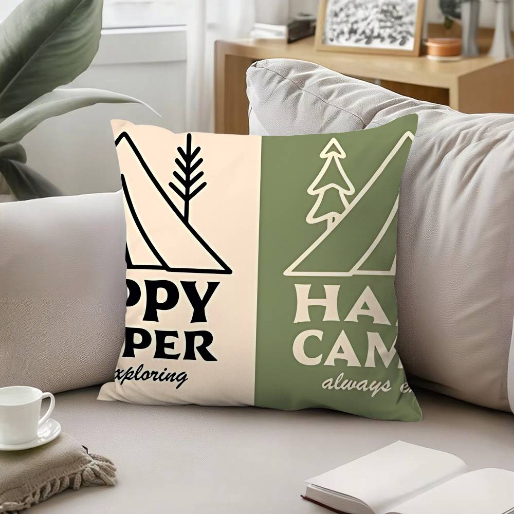 Happy Campers Pillow Case Pattern Printed Pillowcase For Living Room Sofa Cushion Cover & Bedroom Decor 40cmx40cm