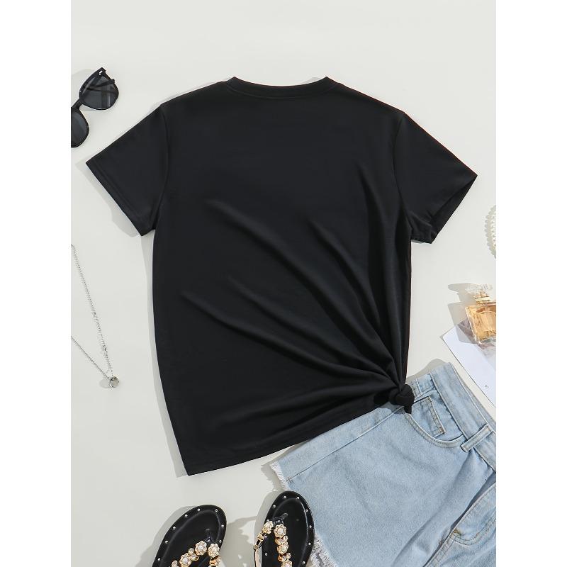 Europäische Größe Exquisites Rosenmuster Mode Lässig Kurzarm Sommer Passform Rundhals Damen-T-Shirt