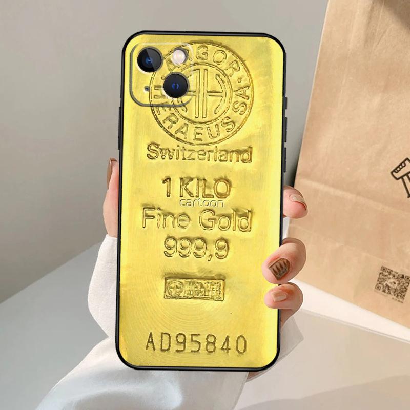 Switzerland Fine Gold Case For iPhone 16 15 14 13 11 12 Pro Max XS X XR Plus Back Cover For iPhone 16 15 14 12 13 Mini
