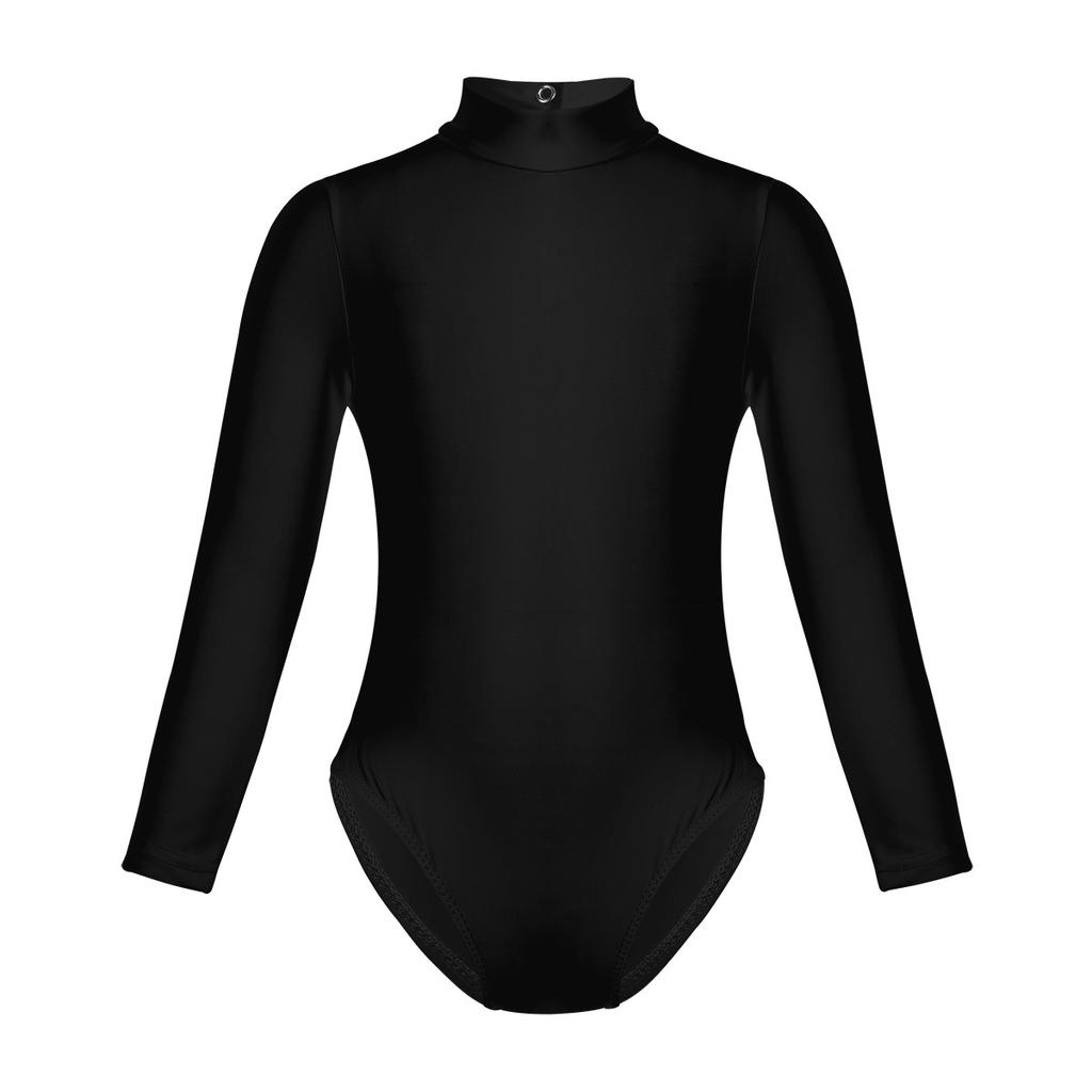 Kids Girls Long Sleeves Bodysuit Turtlencek Hollow Out Back Ballet Dance Gymnastic Leotard Jumpsuit Dancewear