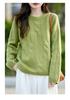 Women's 100% Wool Cable Knit Pullover - Round Neck, Long Sleeve, Solid Color, Loose Fit