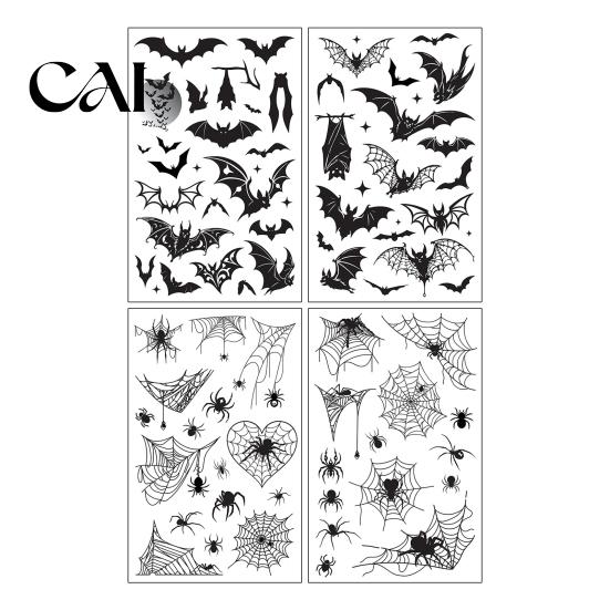 Decorative Accessories for Halloween 4Pcs Spider Bat Tattoo Stickers, 3D Realistic Temporary Body Art Skin Friendly Tattoos Kids Party, Waterproof