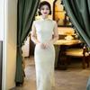 Elegant White Cheongsam Dress 2026 Long Sleeveless Chinese Style Vintage Womens Daily Wear