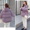Jachetă de iarnă din bumbac cu glugă pentru femei Parka scurtă, haina caldă, rezistentă la vânt, jachetă îngroșată de puf, culoare solidă