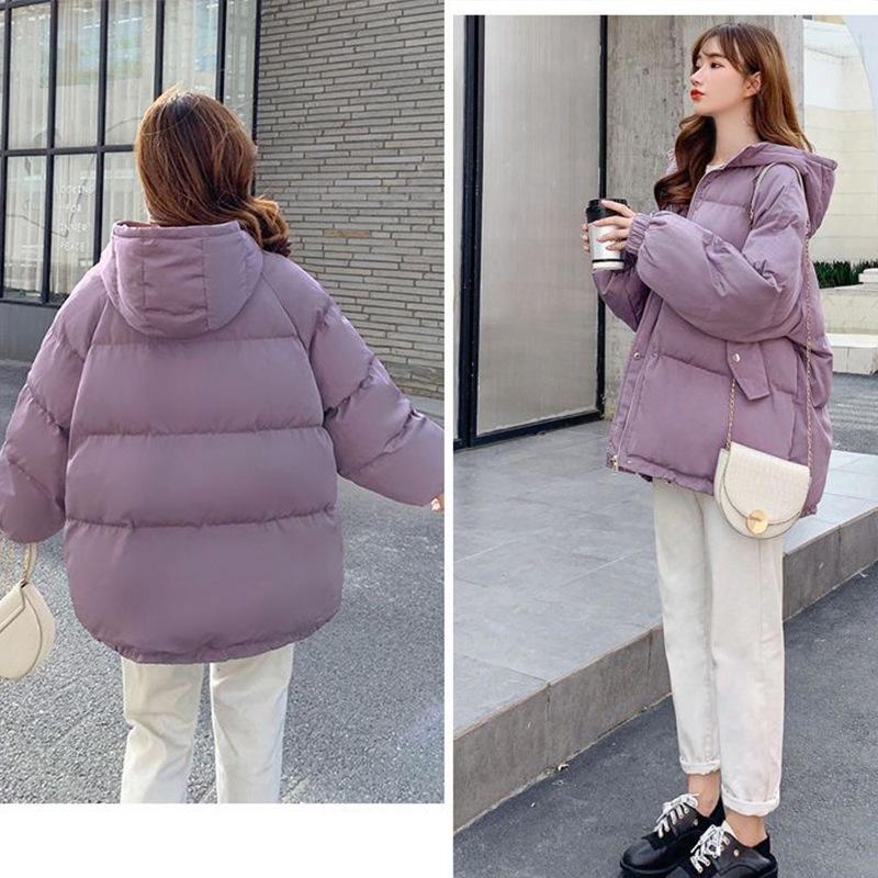 Jachetă de iarnă din bumbac cu glugă pentru femei Parka scurtă, haina caldă, rezistentă la vânt, jachetă îngroșată de puf, culoare solidă