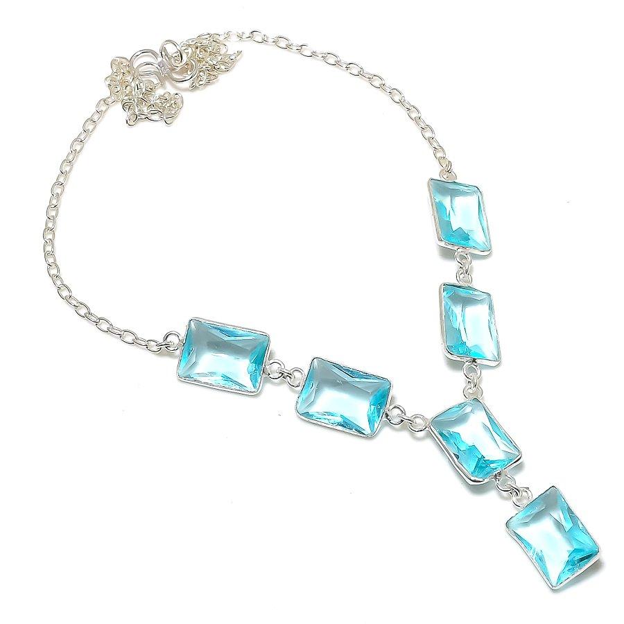 

Ювелирное ожерелье из натурального швейцарского голубого топаза из стерлингового серебра 925 пробы 18 дюймов a6T02