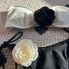 Rose Tie-Dye Color Block Two-Piece Swimsuit with Drawstring Lace-Up Bikini, European and American Style, Strapless Design 