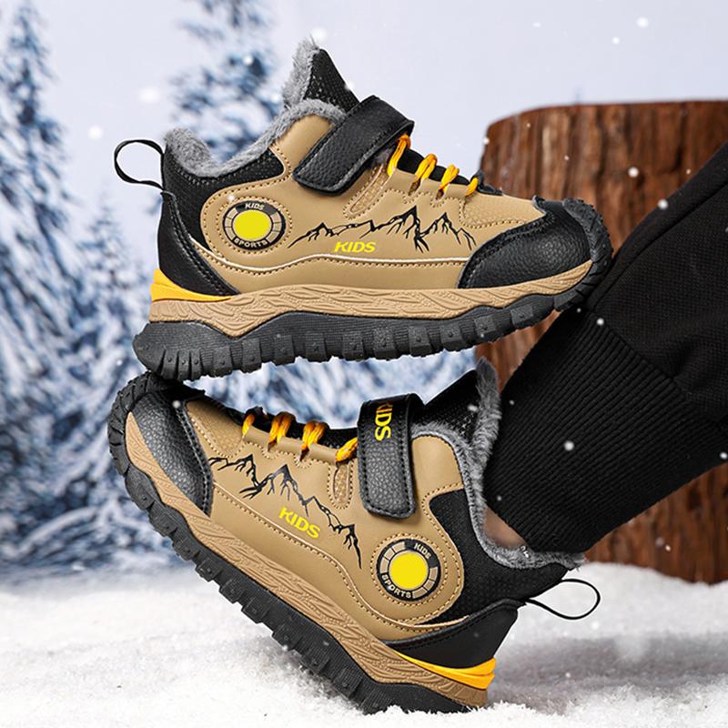 Winter Children's Fashionable Fleece Warm Outdoor High Top Cotton Boots Snow Boots Hiking Cotton Shoes 30-40