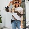 Autumn and Winter Women's Sweater Round Neck Multicolor Splicing Knit Sweater Women Pullover Sweater