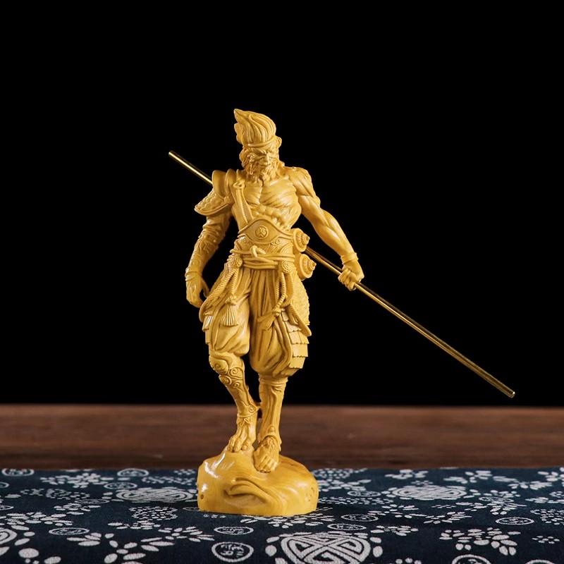 Natural solid wood Battle Buddha Monkey Sun Wukong Figure Statue Mythical Monkey Home Room Office Feng Shui Statue