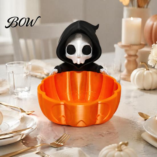 Kreative Halloween-Geschenkideen Süßigkeitenschale, 3D-gedruckter Sensenmann Snackhalter Schale, Gruselige festliche Party Tischdekoration Skelett Servieren
