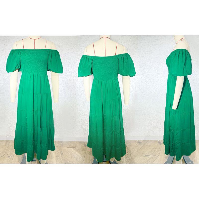 2025 Europe and America Cross Border Spring/Summer New Arrival off-Neck Print Puff Sleeves Silm Mid-Length Tulle Tutu Dress Dress