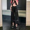 Autumn Women's Fashion Casual Retro Embroidery Loose Straight Pants