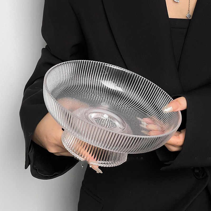 Vertikální skleněný talíř na ovoce, domácí obývací pokoj, občerstvení, vysoké talíře na sladkosti, dezertní misky, jednoduchý tác na suché ovoce