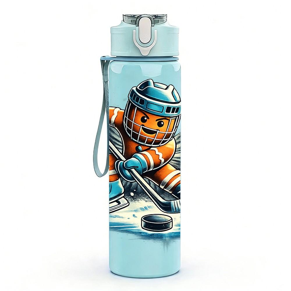 1PC Ice Hockey Player Sport Cartoon 750ml Color Plastic Sports Water Bottle Leakproof Flip Straw Lid Suitable for Sports Office Home Use