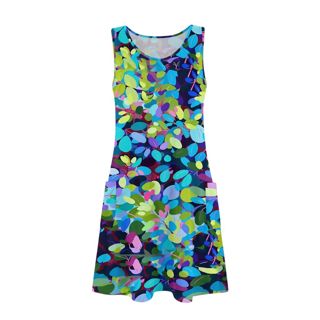 Women's Casual Sundress With Pockets Summer Boho Beach Dress Floral Blouses For Women T-Shirts Dress V Neck Loose Tank Dresses