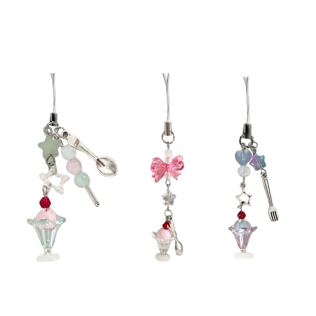 Ice Cream Theme Phone Lanyard Multifunctional Phone Strap Bag Pendant Resin Texture for Fashion Youthful Individuals
